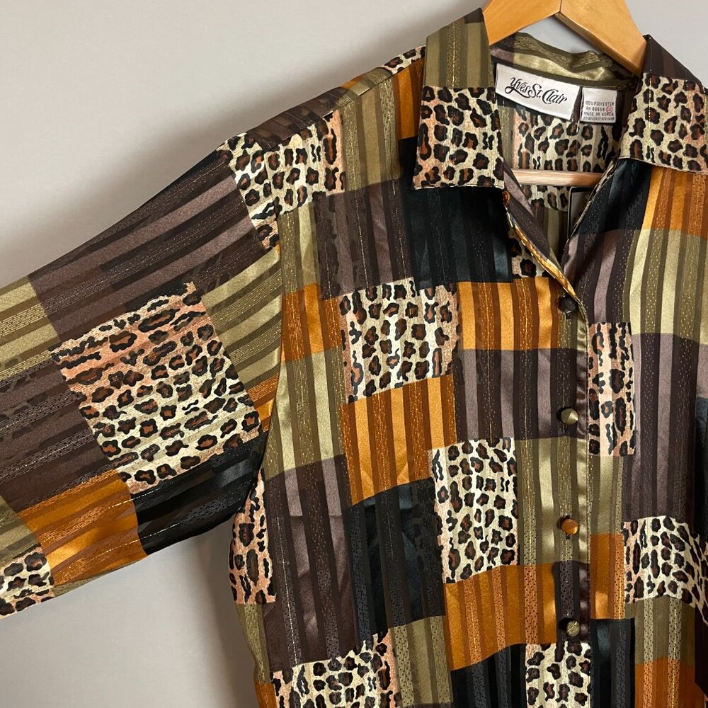 Vintage NWT Nordstrom Deadstock Top Animal Print Women Semi-Sheer Leopard Blouse - Picture 10 of 12